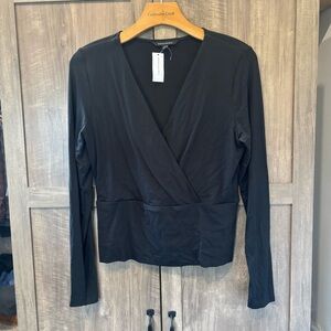 NWT Banana Republic Top Women's small Black Faux Wrap Jersey Knit Black